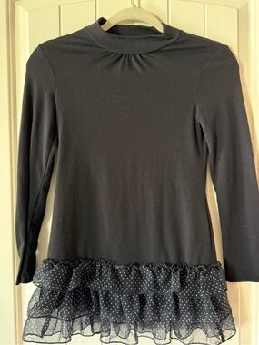 Girls' Black Long-Sleeve Ruffle Hem Top